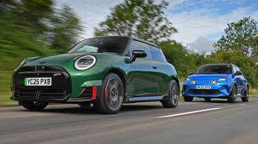 Alpine A290 vs MINI JCW Electric - front 3/4